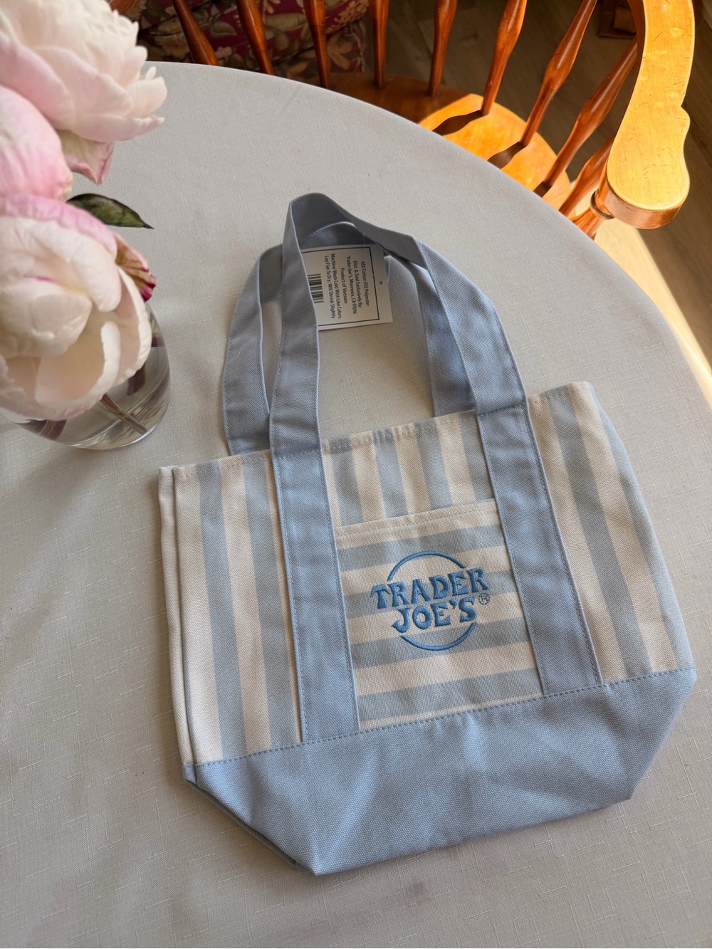 VIRAL 2026 Trader Joe's Light Blue and Cream Striped Canvas Tote - Picture 1 of 4